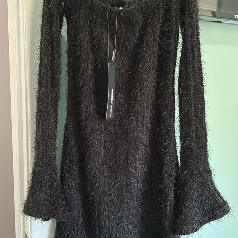 Fashion Nova Black Textured Knit Dress
